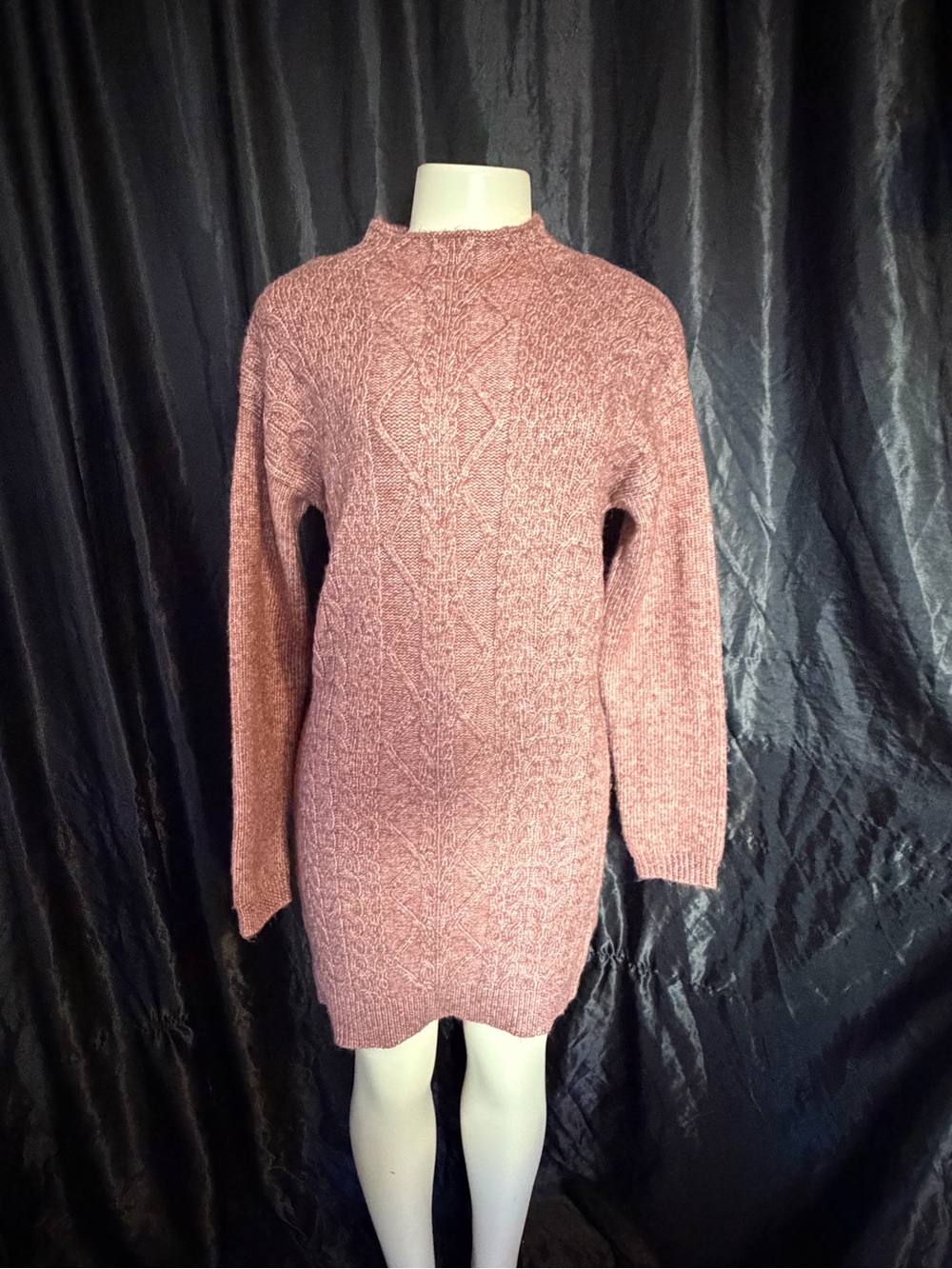 by & by Dusty Rose Cable Knit Turtleneck Sweater Dress